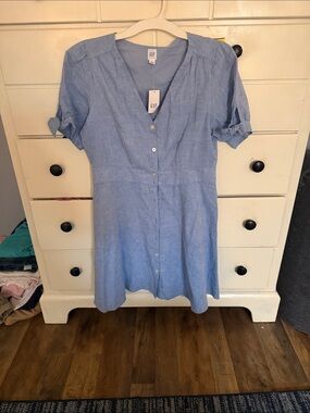 GAP Sky Blue /denim V-Neck Button Dress